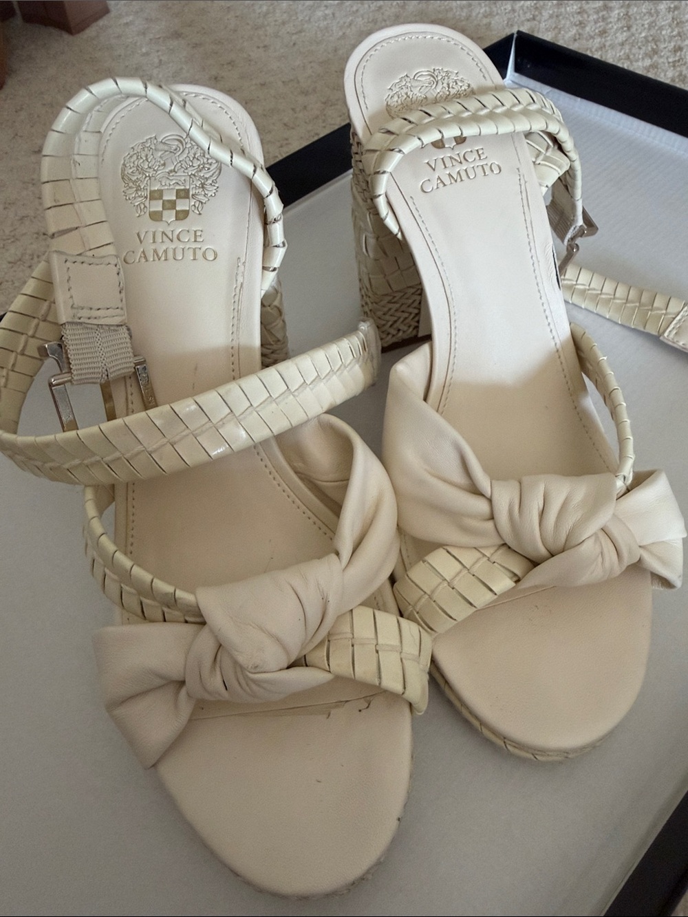 Vince Camuto Ivory Knotted Woven Heel Sandals